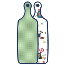 로엠디자인 블루에디션 양면 서빙도마 닭패턴, 초록색체크, 1개