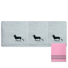 송월타월 실루엣강아지 수건 웰시코기 3p + 마사지때타올40, 연회색, 분홍, 1세트