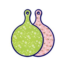 로엠디자인 블루에디션 양면 원형 서빙 도마 라인플라워 그린, 주홍색체리, 1개