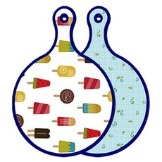 로엠디자인 블루에디션 양면 원형 서빙 도마 하드, 옥색플라워체크, 1개
