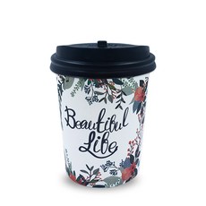 투고팩 플라워 종이컵 300ml + 개폐형뚜껑, 100개입, 1세트 100개입, 1세트
