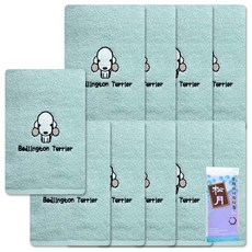 송월타월 큐티퍼피 타월 베들링턴테리어 연두 10p + 프레시목욕타월 보라, 혼합 색상, 1세트