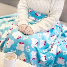 투영디자인 리본곰 패턴 담요, 블루