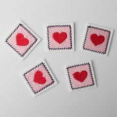 패션포인트 미니 자수 와펜 네모패치 28 x 28 mm, 하트, 5개입