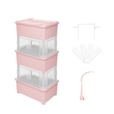 리빙스마일 대형기저귀정리함 홀더형B세트 직3단 투명, 핑크