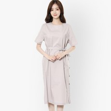 르샵 밑단 단추 트임 벨티드 롱 원피스