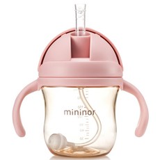 미니노어 PPSU 역류방지 양손 추빨대컵 220ml, 핑크, 1개