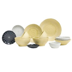 디어리빙 홈피크닉식기세트 아망떼&시젠 2인 12p, 옐로우, 검정, 흰색, 10종