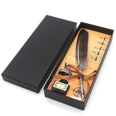 신원 푸에르 만년필 깃털펜 세트, 1.0mm, 그레이