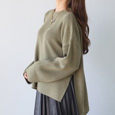 플레이즈 여성용 언발기장 비비드 라운드넥 니트티셔츠