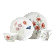 LENOX 雷諾克斯 蝴蝶草甸顫動 882265 早午餐 4p, 蜂鳥, 服務用 + 中盤 + 多用途碗 + 馬克杯