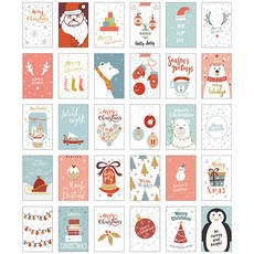 크리스마스 일러스트 트리장식 엽서카드 곰 30종세트, 혼합 색상, 1세트