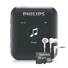 필립스 MP3 플레이어 + 샌디스크 마이크로SD 32GB + 아이리버 이어폰, SA2816(MP3), ICP-AT1000(이어폰), 블랙(MP3)