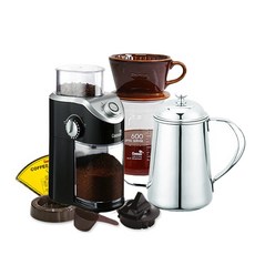 코맥 자기 커피드립세트 브라운 DN4 + 전동 커피그라인더 ME4 + 드립주전자 바리스타 K1, 혼합색상, 1세트