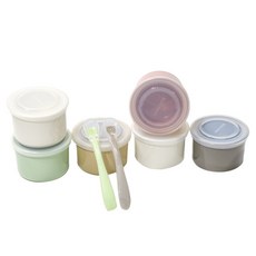 블루마마 도자기 이유식 밀폐보관용기 250ml x 6종 + 이유식 중기 곰돌이 스푼 2p + 스푼 케이스 2p 세트, 용기(핑크, 민트, 베이지, 화이트, 그레이), 곰돌이스푼(다크베이지, 다크민트), 1세트