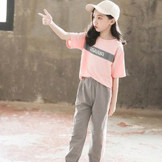 오렌지다몸 여아용 반팔 배색 시보리 트레이닝 상하세트