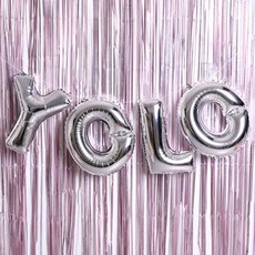 YOLO 은박풍선 커튼 세트, 실버, 1세트