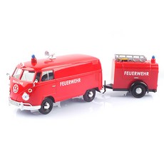複製品 1:24 Volkswagen Type 2 Microbus Fire Truck + Trailer 壓鑄組 MTX796717, 紅色的