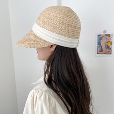 지니얼 여성용 여름 여행 라탄 왕골 밀짚 바캉스 라피 챙모자