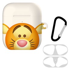 썸썸 매트 에어팟 1 / 2 공용 하드 케이스 + 철가루 방지 스티커 + 키링, 티거, 1개