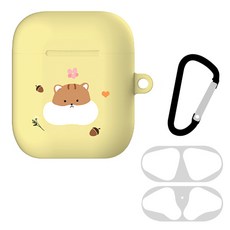 planC 다람찌 에어팟 1/2 공용 매트 하드 케이스 + 철가루 방지 스티커 + 키링, 케이스(노랑이), 스티커, 키링(단일색상), 1개