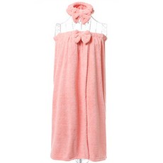 마켓피오 여성 목욕 탑 샤워가운 + 헤어밴드, 핑크, 1세트