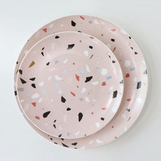 코지테이블 테라조 원형 플레이트 접시, 핑크, 1개