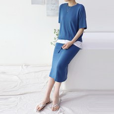 팡팡샵 임산부 배색 레이어드 반팔 티셔츠 스커트 세트
