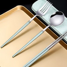 마카롱 성인 도시락 수저포크세트, 그린, 1세트