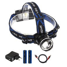 LED 충전식 1300루멘 헤드랜턴 XM-L2 + 어댑터, 블루, 1개