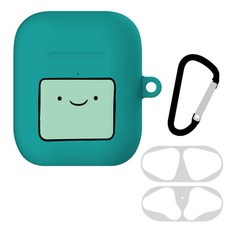 어드벤처타임 페이스핏 에어팟 1/2공용 하드 케이스 + 철가루방지스티커 + 카라비너, 단일상품, 비모