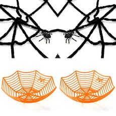 인디고샵 할로윈 파티소품 큰 거미줄 + 거미 2p + 오렌지 거미줄 바구니 2p 세트, 혼합색상, 1세트