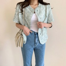 여성용 오비트 트위드 반팔 싱글자켓