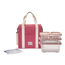 씨밀렉스 홀리데이 보냉백 핑크 13L + 보관용기 4p + 아이스팩 세트, 1세트, 가방 + 보관용기(520ml x 2p + 1300ml + 2500ml) + 아이스팩