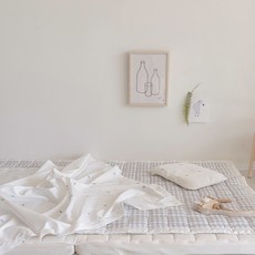 비비엔다 논슬립 인견 아기 쿨매트 여름 이불세트 주니어용 경추베개 풀커버형, 그레이체크, 쁘띠도트