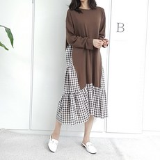 보리맘 옆체크 여성 임산부 원피스 A107