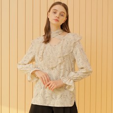 와드로브 FLORAL CHIFFON SCARF BLOUSE - 럭키슈에뜨블라우스