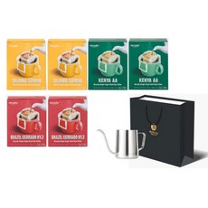 맥널티 핸드드립 원두 커피 + 쇼핑백 선물세트, 브라질세라도 NY 2 56g x 2p + 케냐AA 56g x 2p + 콜롬비아 수프리모 56g x 2p + 드립포트, 1세트
