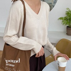 여성용 포엠 베이직 브이넥 니트