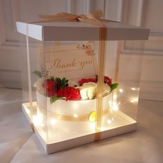 러블리팜 비누꽃 사랑가득 반전 용돈 케이크 + 투명케이스 + 반전카드 5종 세트, 레드