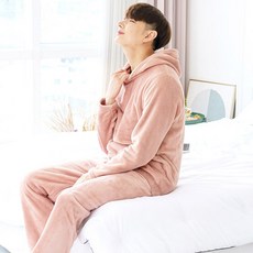 민트코코아 남성용 먼슬리 극세사 긴팔 후드 잠옷 상하 세트