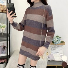 공블리 여성용 하이넥 스트라이프 롱 니트 CST1300