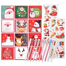 투영디자인 X mas 카드 12종 세트 + 달달 컬러젤 펜 10종 세트+ 롱 데코 스티커 2p, 랜덤발송, 1세트