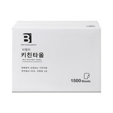 비엘이 오래쓰는 천연펄프 각키친타올 100매, 15개입, 1개