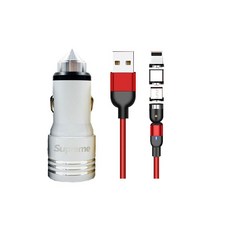 코끼리리빙 3in1 마그네틱 고속충전 케이블 3m + 듀얼포트 차량용 USB 3.0 시거잭 충전기 세트, 레드(케이블), 화이트(충전기), PYA-1312(케이블), SP-700(충전기)