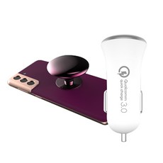 아이베이직 휴대폰 그립톡 + QC3.0 차량용 고속충전기 + Lightning 8핀 케이블, 메탈퍼플(그립톡), 혼합색상(충전기, 케이블), 1세트