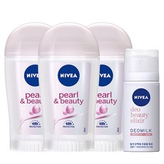 니베아 데오드란트 스틱 펄앤 뷰티 40ml 3p + 데오드란트 스프레이 데오밀크 35ml 세트, 1세트