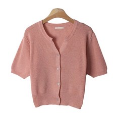 핑크반팔가디건