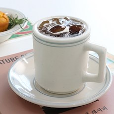 코지테이블 빈티지 블루 그레이 라인 접시 커피잔 + 소서 세트, 1세트