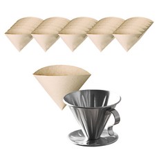 칼딘 올스텐 커피 드리퍼 3~4인용 + V형 여과지 2~4인용 50p 세트, 실버(드리퍼), 브라운(여과지), 1세트